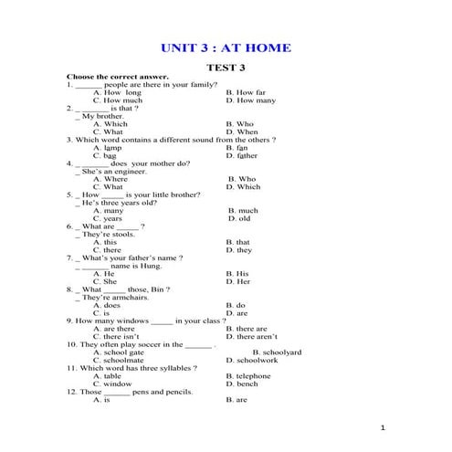 Bài tập tiếng anh lớp 6 (bài 3)