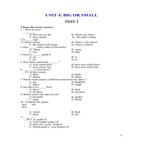 Bài tập tiếng anh lớp 6 (bài 4)