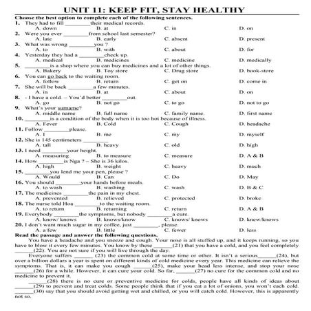 Bài tập tiếng anh lớp 7 (bài 11)