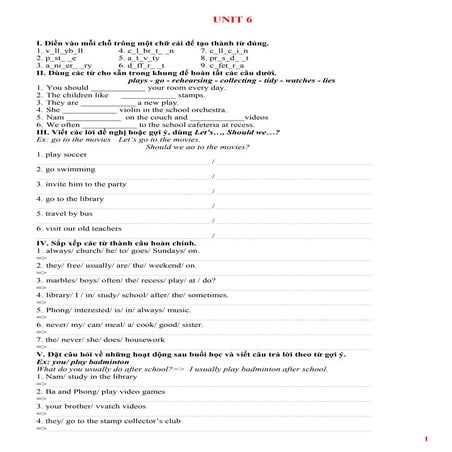 Bài tập tiếng anh lớp 7 (bài 6)