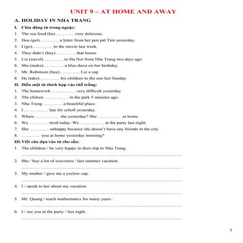 Bài tập tiếng anh lớp 7 bài 9