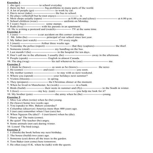 Bài tập tiếng anh lớp 7 (chia thì)