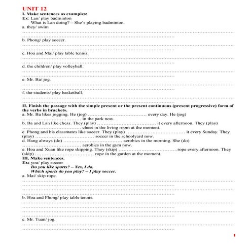 Bài tập tự luận tiếng anh lớp 6 (bài 12   16)