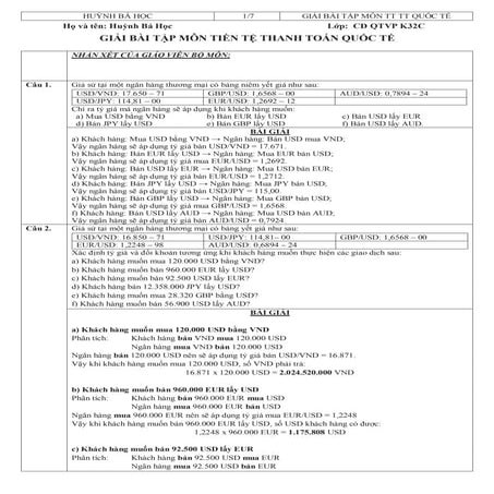 BÀI TẬP MÔN TIỀN TỆ THANH TOÁN QUỐC TẾ