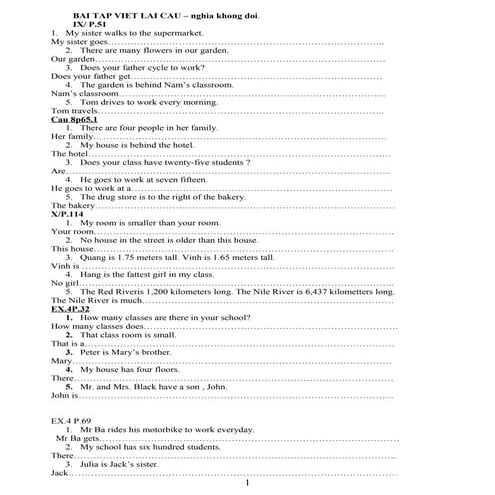 Bài tập viết lại câu tiếng anh lớp 6