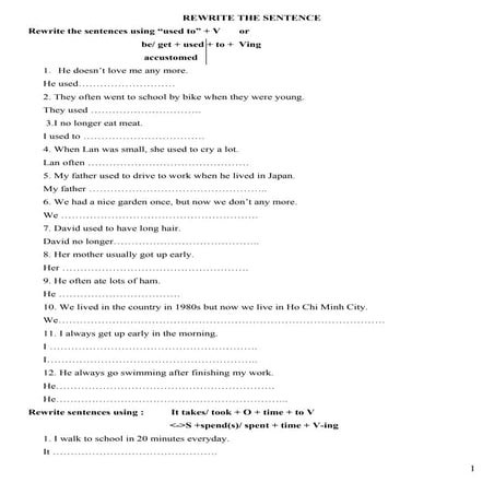 Bài tập viết lại câu (tiếng anh lớp 8)