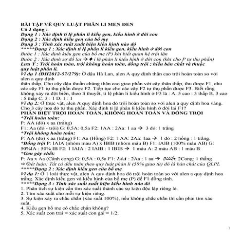Bài tập về quy luật phân li men đen