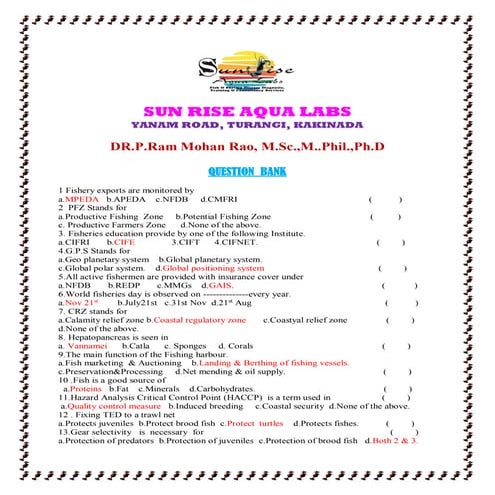 FISHERIES SAMPLE PAPER