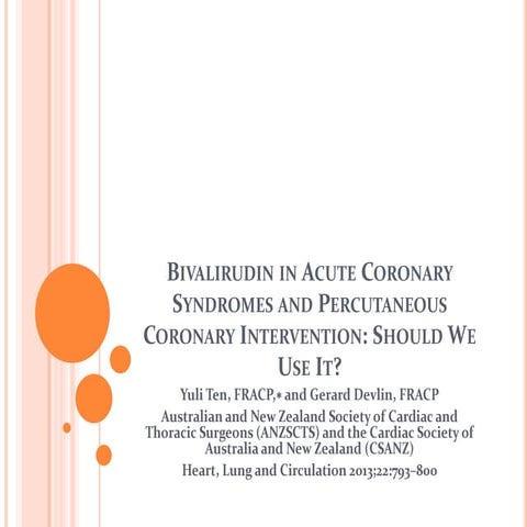 Bivalirudin in acute coronary syndromes and percutaneous coronary