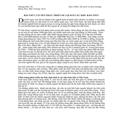 Bài viết du lich môi trường