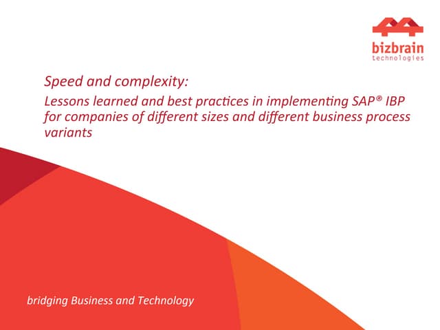 Bizbrain IBP presentation at SAP Insider 2016