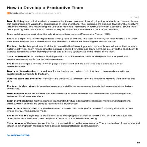 How to Develop a Productive Team