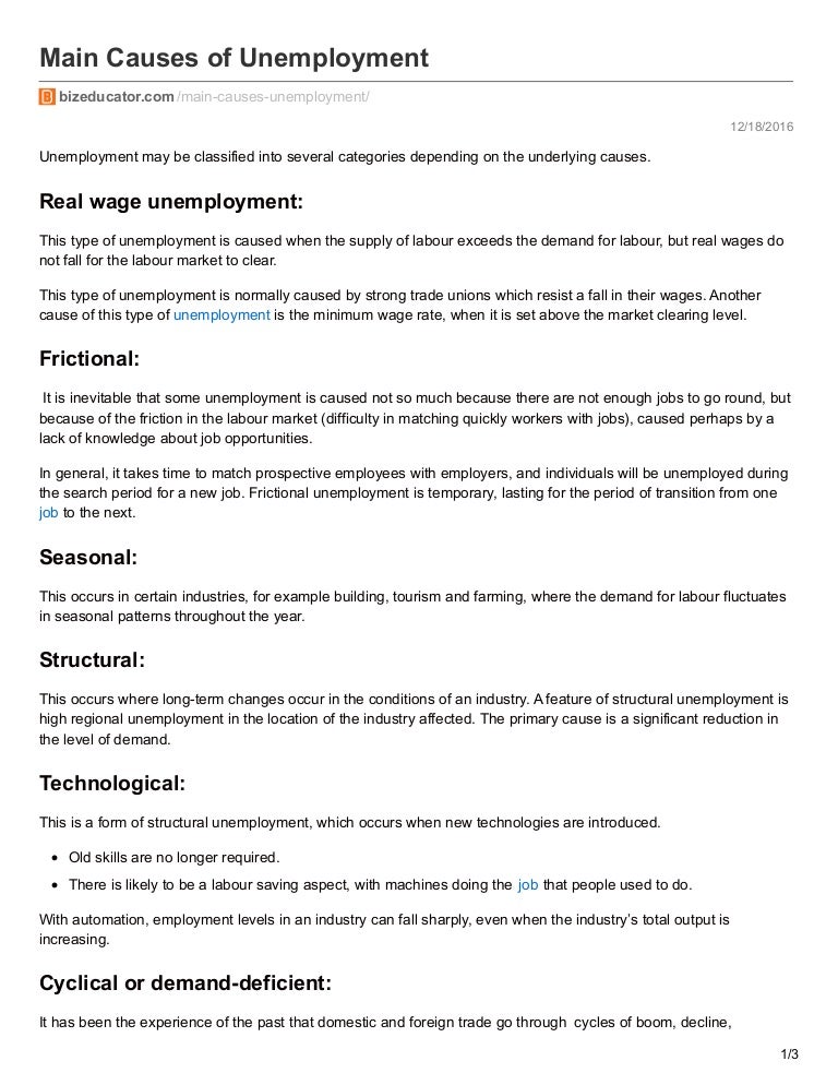 Main causes of unemployment