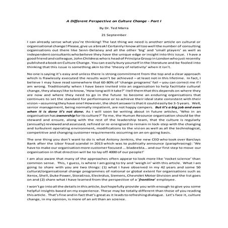 Bizmasters360.com:   A Different Perspective on Culture Change - Part I