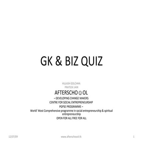 Entrepreneurship Quiz 8 Oct