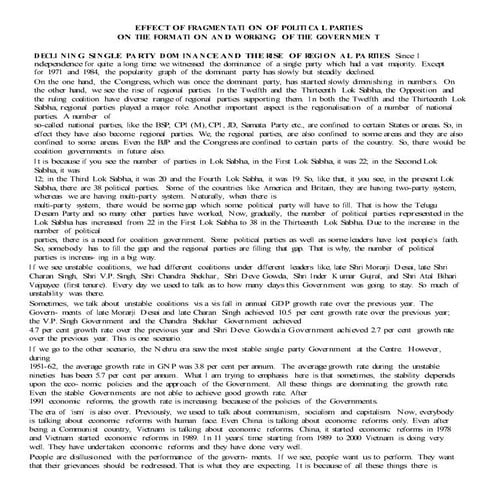 Bjmc i, igp, unit-iii, effect of fragmentation of political parties