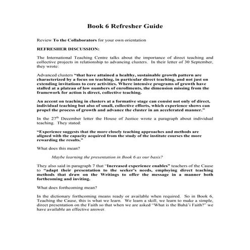 Ruhi Book 6 Refresher Guide