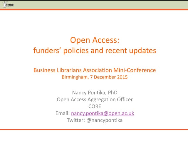 Open Access: funders' policies and recent updates