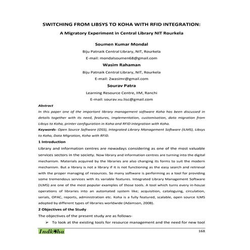 Switching from Libsys to Koha with RFID Integration: A Migratory Experiment i...