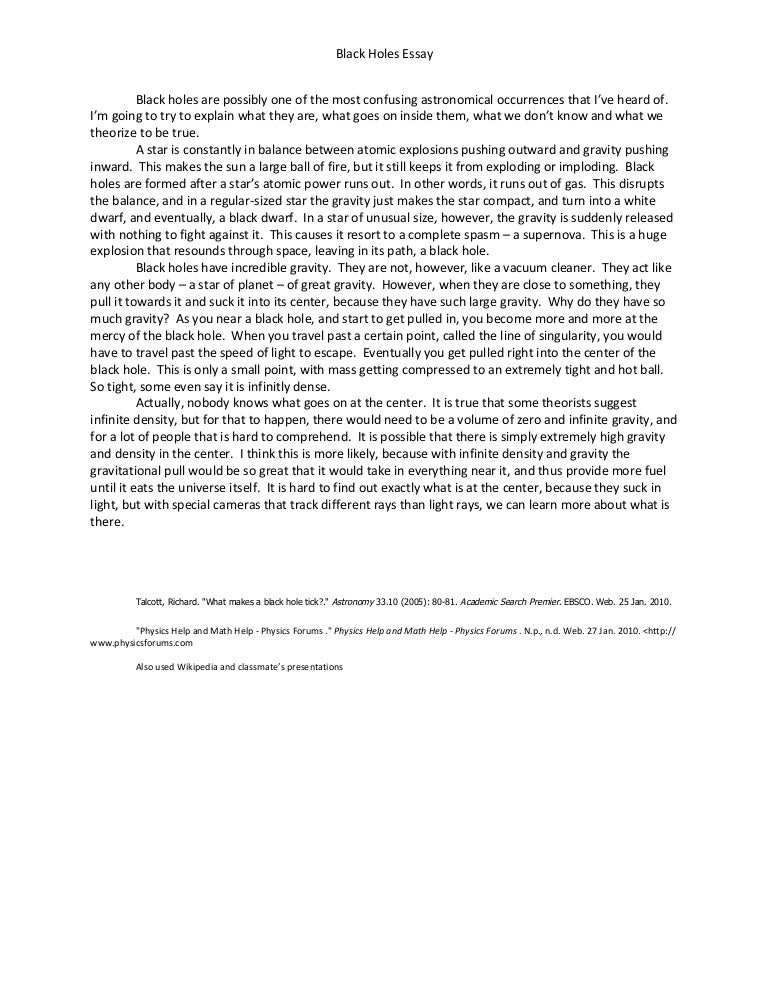 Apa Format For Essay Paper Blacckholesessayphpappthumbnailjpgcb Science Essay Topics also Proposal Essay Blacck Holes Essay Examples Of Good Essays In English