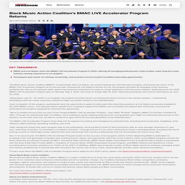 Black Music Action Coalition’s BMAC LIVE Accelerator Program Returns | PDF