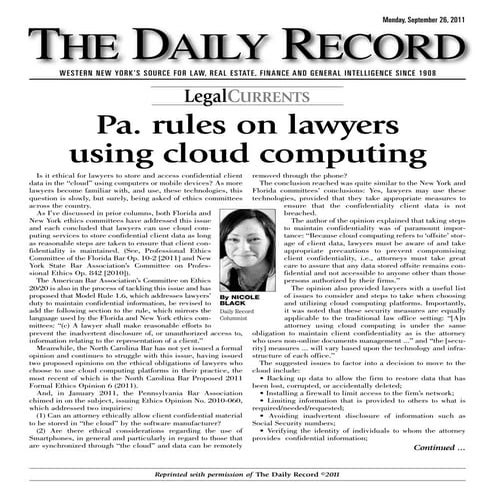 Pennsylvania Rules on Lawyers Using Cloud Computing