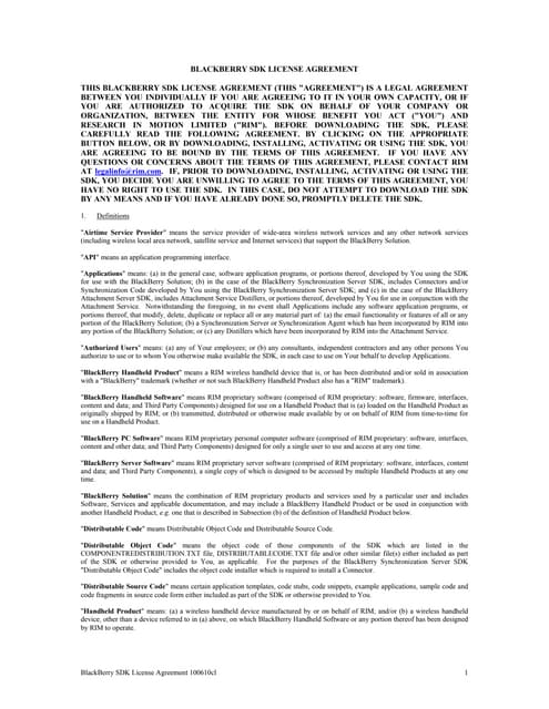 Blackberry SDK License Agreement