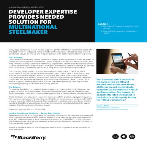 BlackBerry Developer Expertise Provides Solution for Multinational Steel Maker
