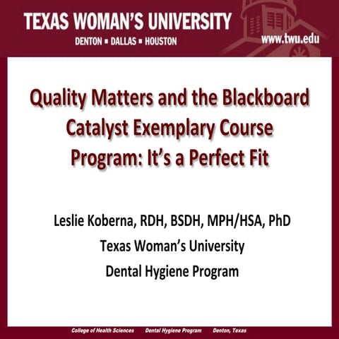 Blackboard world 2012 qm and bb catalyst exemplary course award its a perfect...