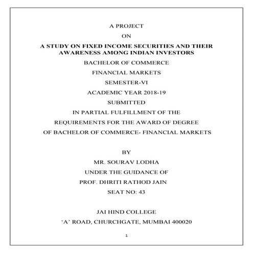 A STUDY ON FIXED INCOME SECURITIES AND THEIR AWARENESS AMONG INDIAN INVESTORS