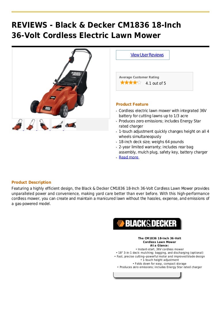 Black & decker cm1836 18 inch 36volt cordless electric lawn mower