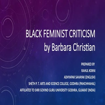 BLACK FEMINIST CRITICISM BY BARBARA CHRISTIAN