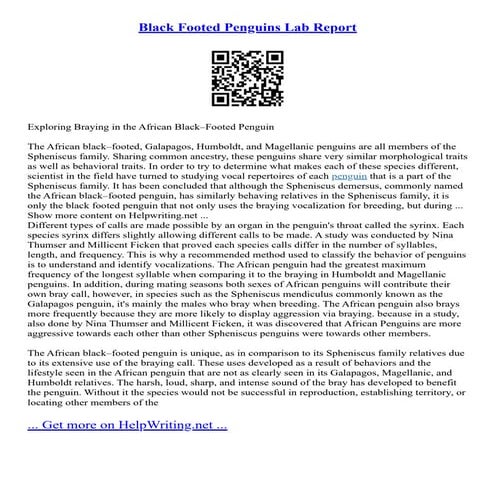 Black Footed Penguins Lab Report | PDF