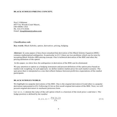 Black scholes pricing concept