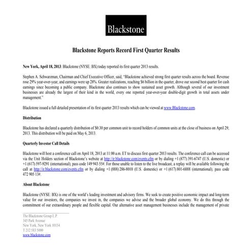 Blackstone Reports Record First Quarter Results | PDF
