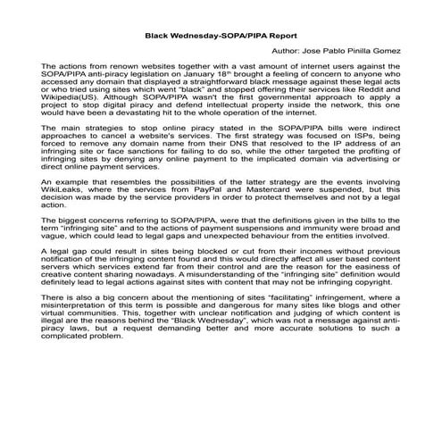 Black wednesday SOPA/PIPA Report