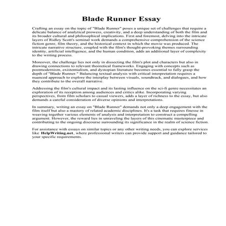 Blade Runner Essay. Blade Runner Movie Review - Free Essay Example  PapersOwl...