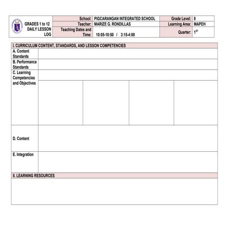 deped schools Daily Lesson Log format 2016.docx