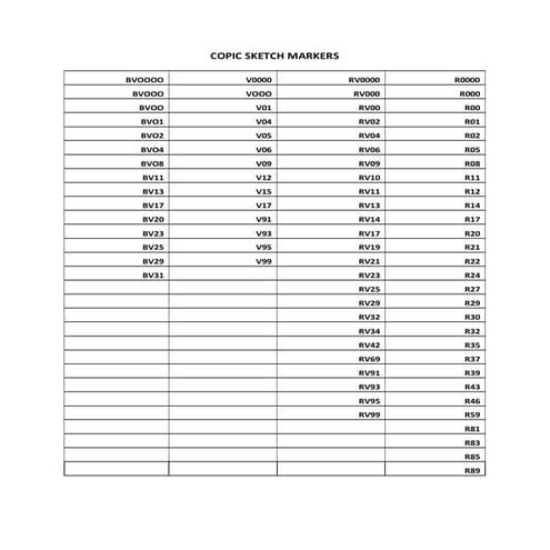 Blank color chart small page style