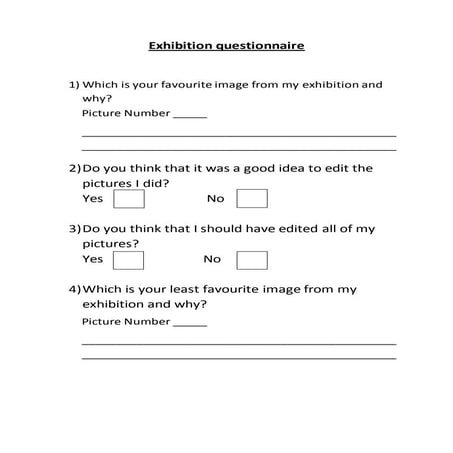 Blank exhibition questionnaire
