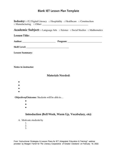 IET Lesson Plan Template With Notes | PDF