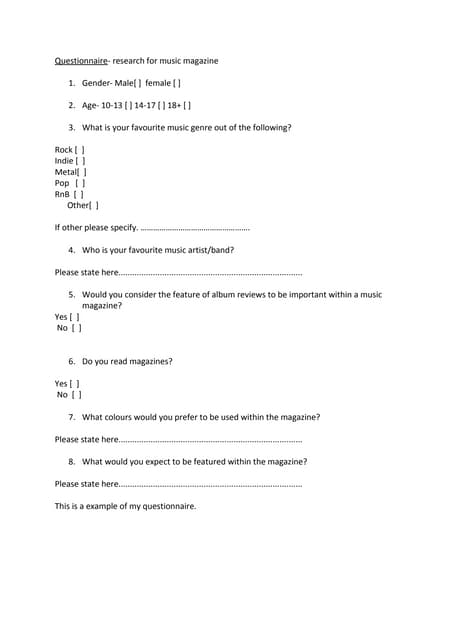 Blank questionnaire.