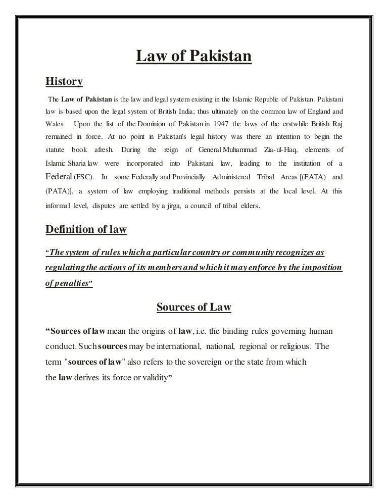 Law of Pakistan And Its Sources