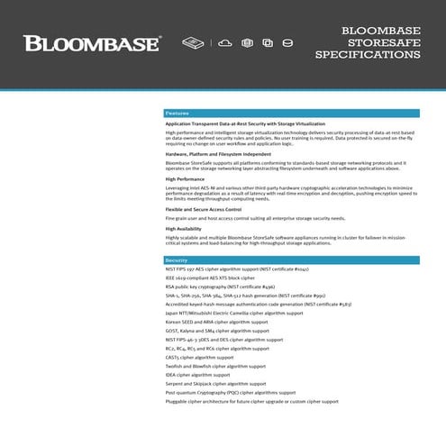 Bloombase StoreSafe Specifications