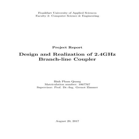 Design and Realization of 2.4GHz Branch-line Coupler
