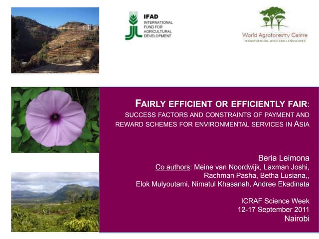 Success factors and constraints of payment and reward schemes for environmental services in Asia