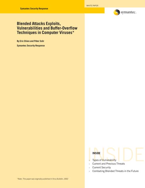 Blended attacks exploits, vulnerabilities and buffer overflow techniques in c...