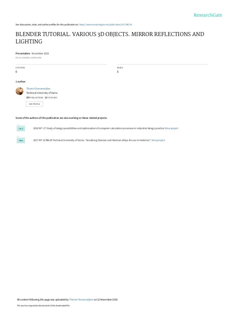 Tihomir Dovramadjiev Phd Blender Tutorial Various 3d Objects Mirro