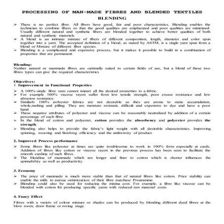 Blending of textile fibre (tcp)