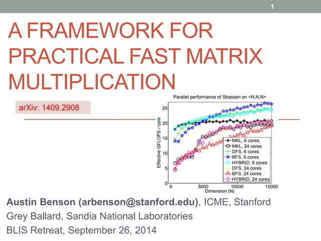 A framework for practical fast matrix multiplication (BLIS retreat) | PPT
